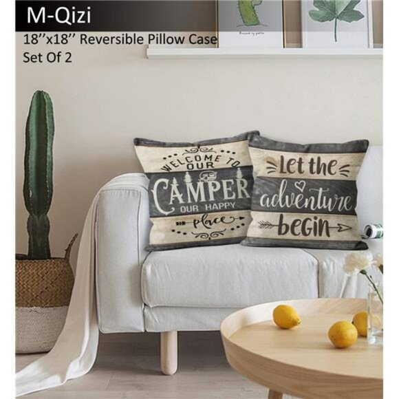 Camper Decor Set Door Mat 30x17 with 2 Pillow Covers 18x18 RV Adventure Begin - Picture 2 of 8